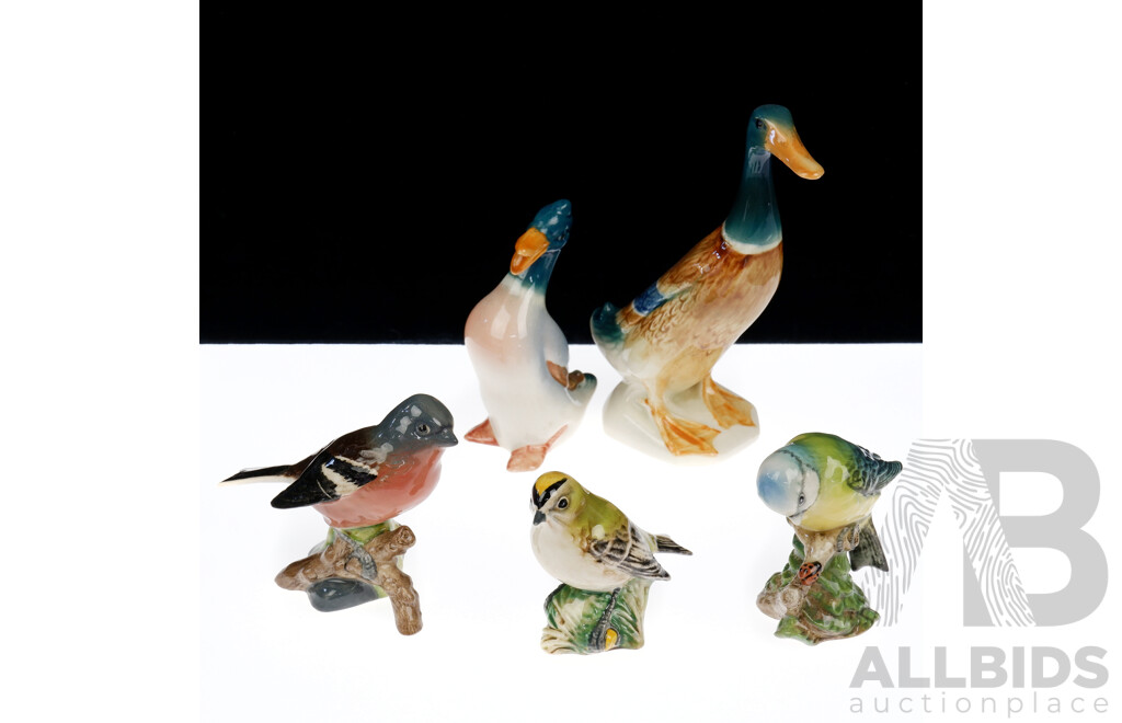 Collection Beswick Porcelain Figures Including Two Ducks, Chaffinch, Goldcrest & Blue Tit