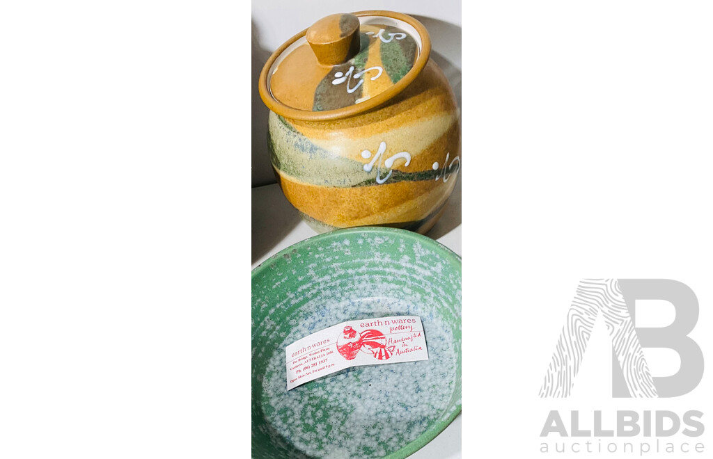 Collection Australian and American Studio Pottery Including Two Bowls by Tony Holman, Green Bowl by Bruce Heggie and More