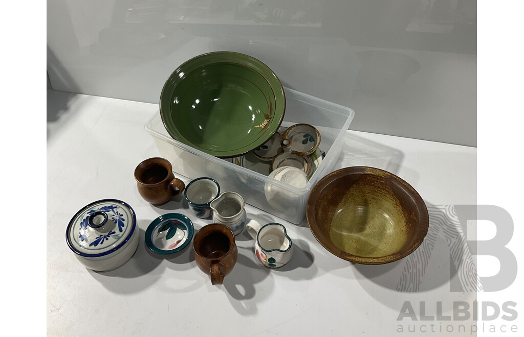 Collection Australian  Studio Pottery Including Tasmanian Mark Knight Small Ramekin with Foliate Decoration and Much More