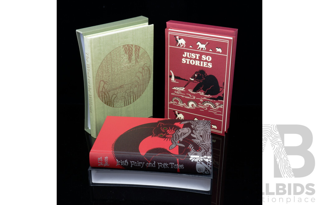 Three Folio Society Titles Comprising Wind in the Willows by Grehame, Just So Stories by Kipling & Irish Fairy & Folk Tales by Yeats, All  Hardcovers in Slip Cases