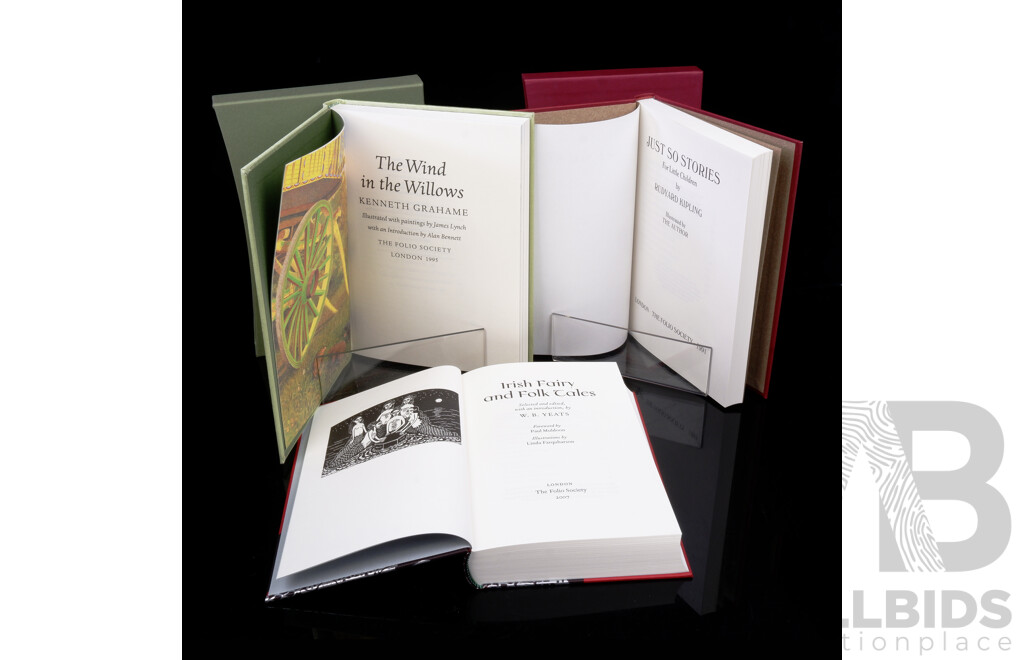 Three Folio Society Titles Comprising Wind in the Willows by Grehame, Just So Stories by Kipling & Irish Fairy & Folk Tales by Yeats, All  Hardcovers in Slip Cases