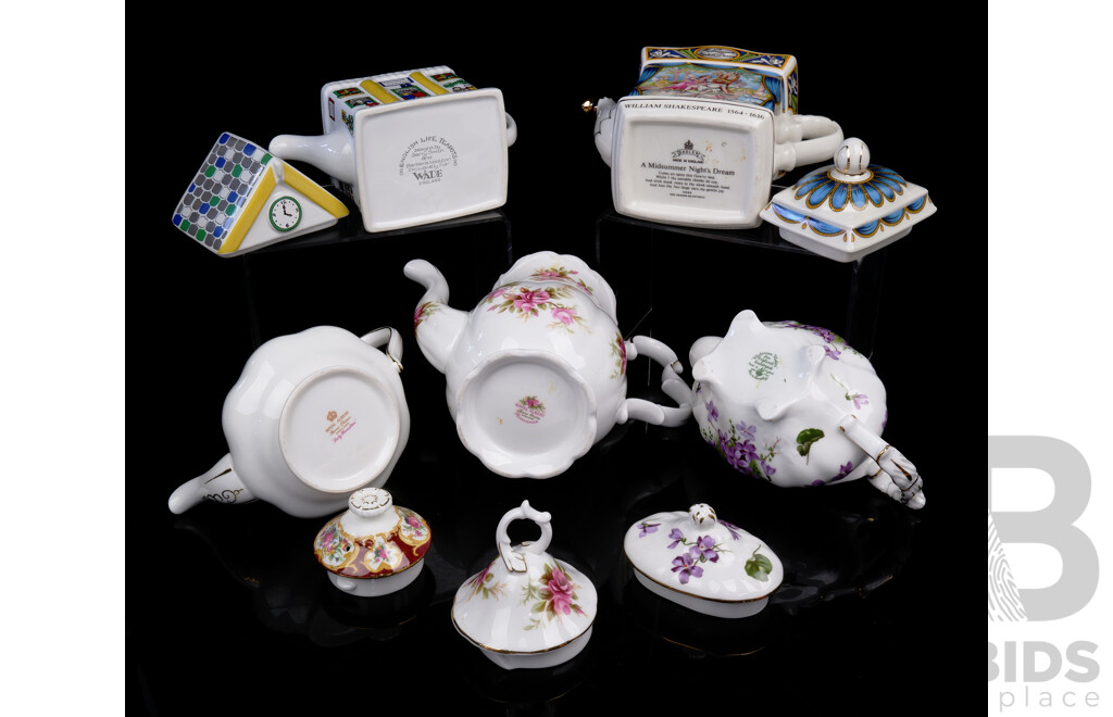 Collection Five Teapots Including Two Royal Albert Examples, Wade Railway Station, Saddler a Midsummer Nights Dream Example and More