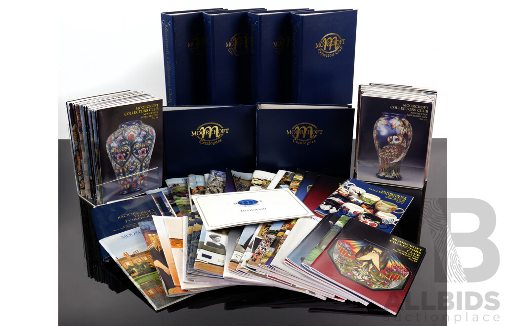 Large Collection Moorcroft Collectors Club Magazines Mostly 2003 to 2011 Along with Moorcroft Year Catalogues and Set of Empty Binders