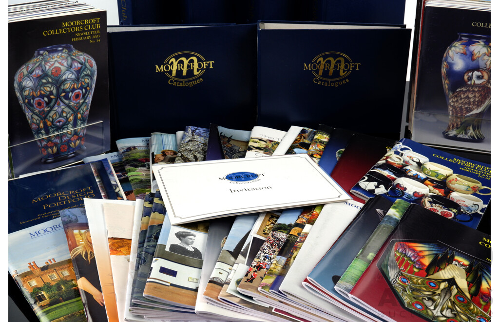 Large Collection Moorcroft Collectors Club Magazines Mostly 2003 to 2011 Along with Moorcroft Year Catalogues and Set of Empty Binders