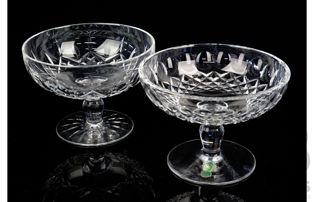 Two Vintage Waterford Crystal Pieces Comprising Two Different Footed Large Coupe Dishes, One with Original Label