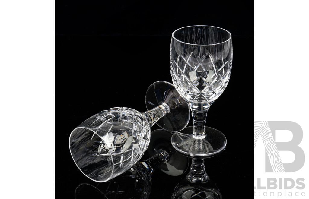 Set Six Vintage Stuart Crystal Wine Glasses with Diamond Pattern
