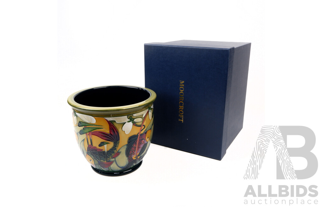 Limited Edition 30 of 75 Moorcroft Porcelain Jardiniere in Carp Circles Design by Nicola Slaney in Original Box