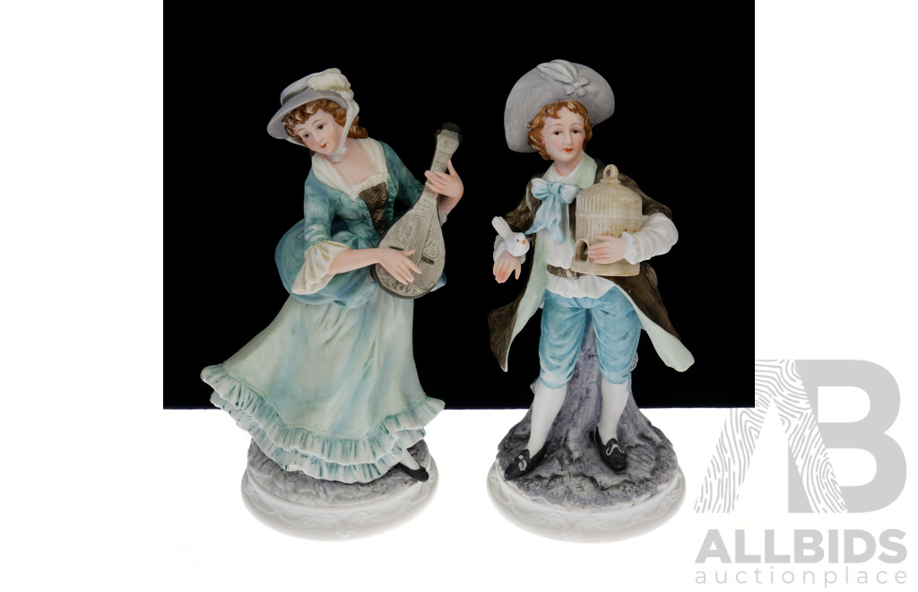 Pair Bisque 19th Century Style Figures, Signed Andrea 8592 to Bases
