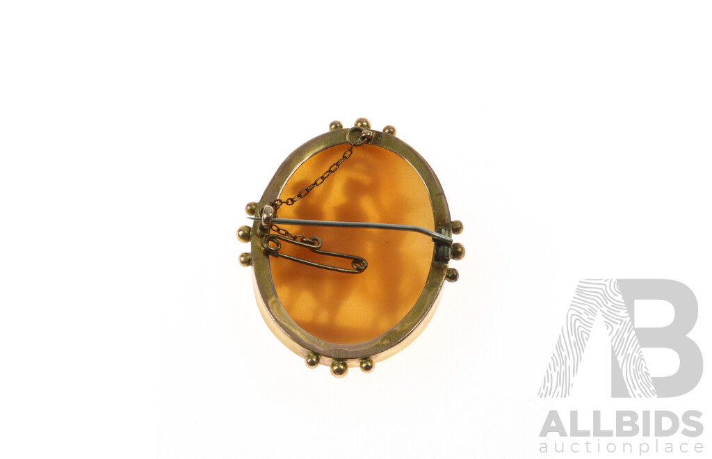 14ct Rose Gold Shell Cameo Brooch, 4.5cm X 3.5cm, 8.85 Grams