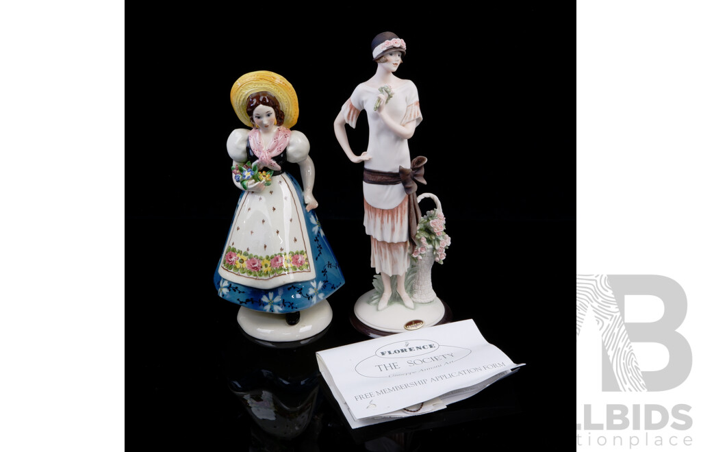 Two Porcelain Figures Including Florence the Society Giuseppe Armani Art 1930s Style Example and Italian Made Trevie Example