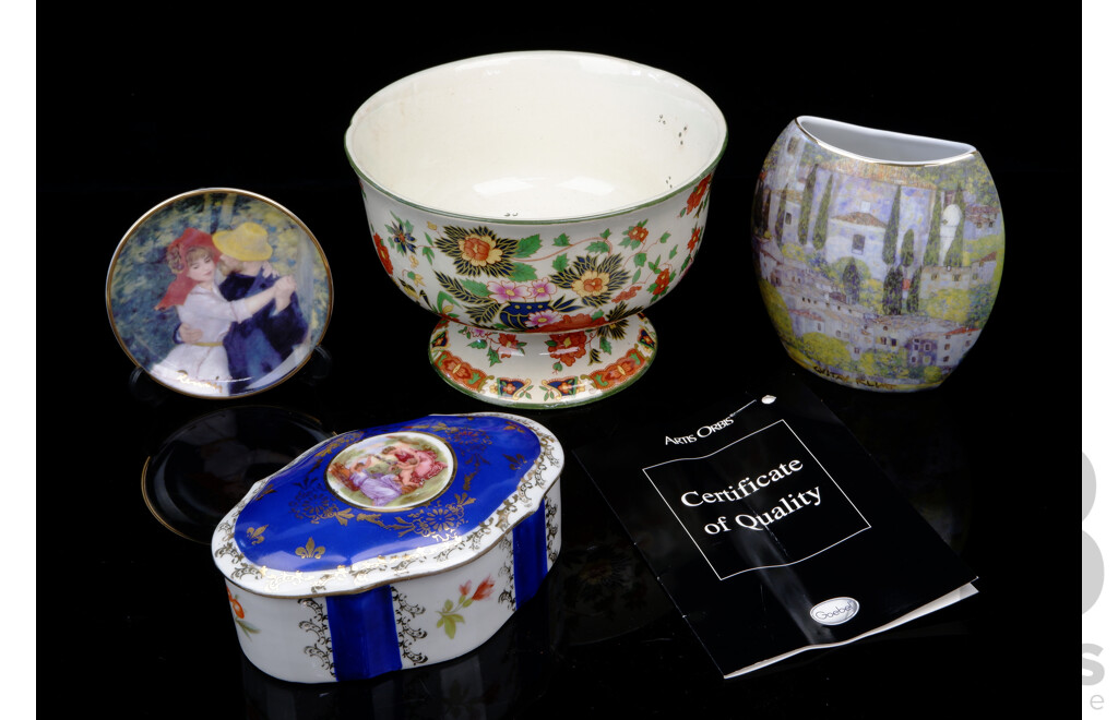Goebel Artis Orbis Gutsav Klimt Vase & Renoir Dish Along with Limoges Style Porcelain Box and Footed Dish From Belgium