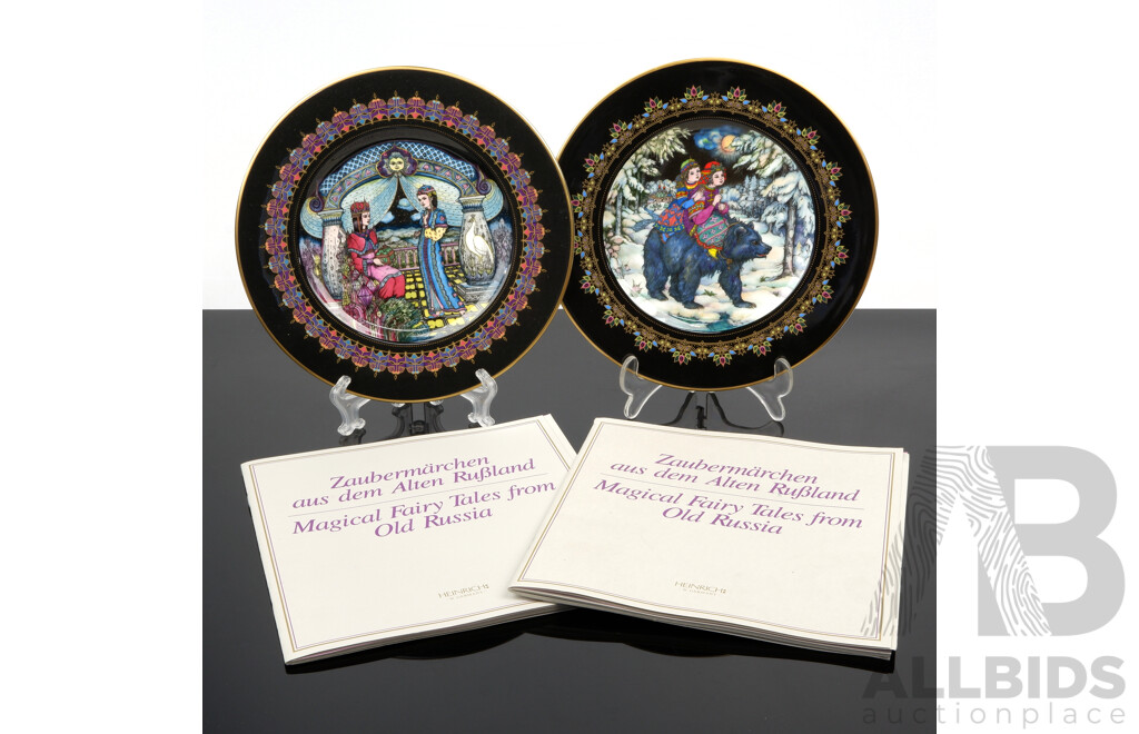 Two Heinrich for Bradex Porcelain Magical Fairy Tales From Old Russia Collectors Display Plates with Original Booklets