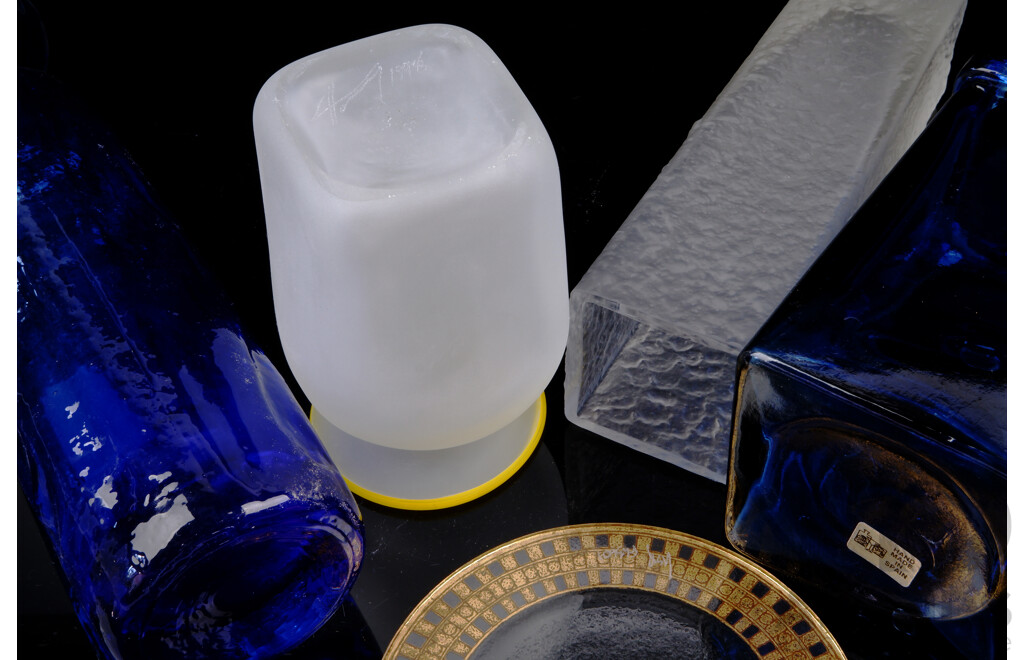 Collection Studio Art Glass Including Peter Crisp Plate, Sea Glass Blue Bag Form Vase Ansd More