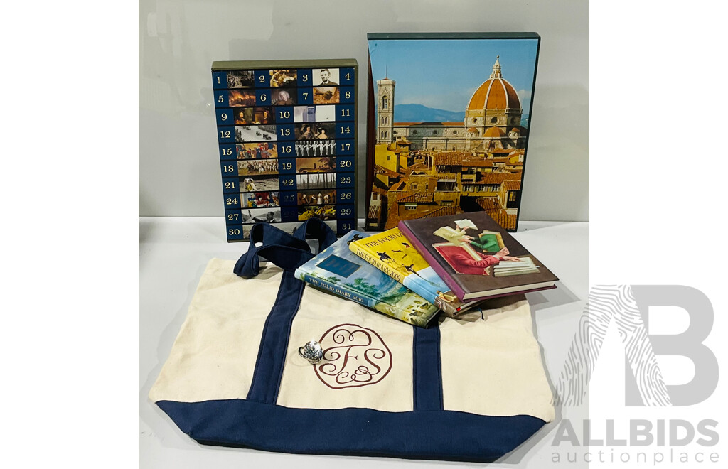 Collection Folio Society Items Comprising Three Diaries, Shoulder BAg, Key Ring and Two Books