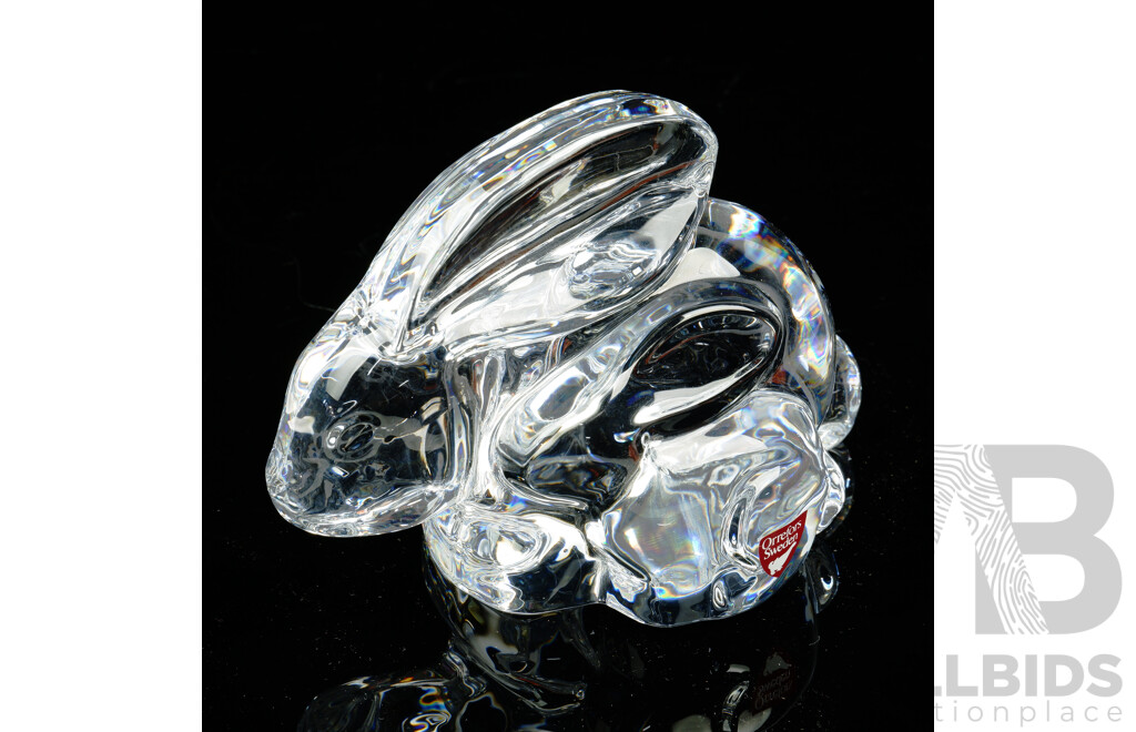 Oreffors Sweden Crystal Rabbit Figure with Original Label and Signed to Base