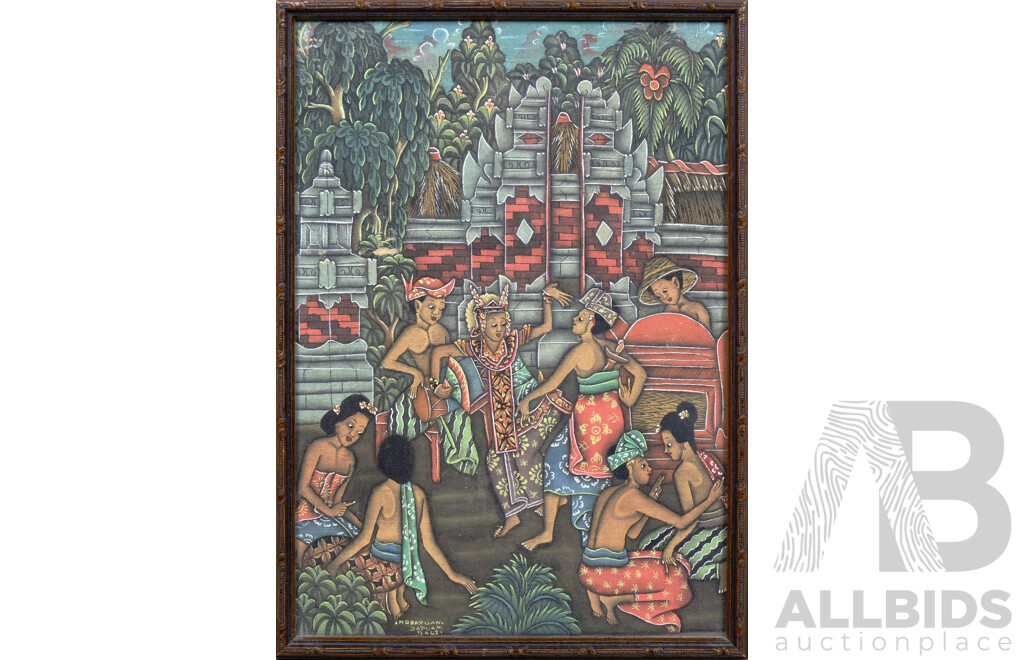 Balinese School, Temple Dance, Gouache on Canvas