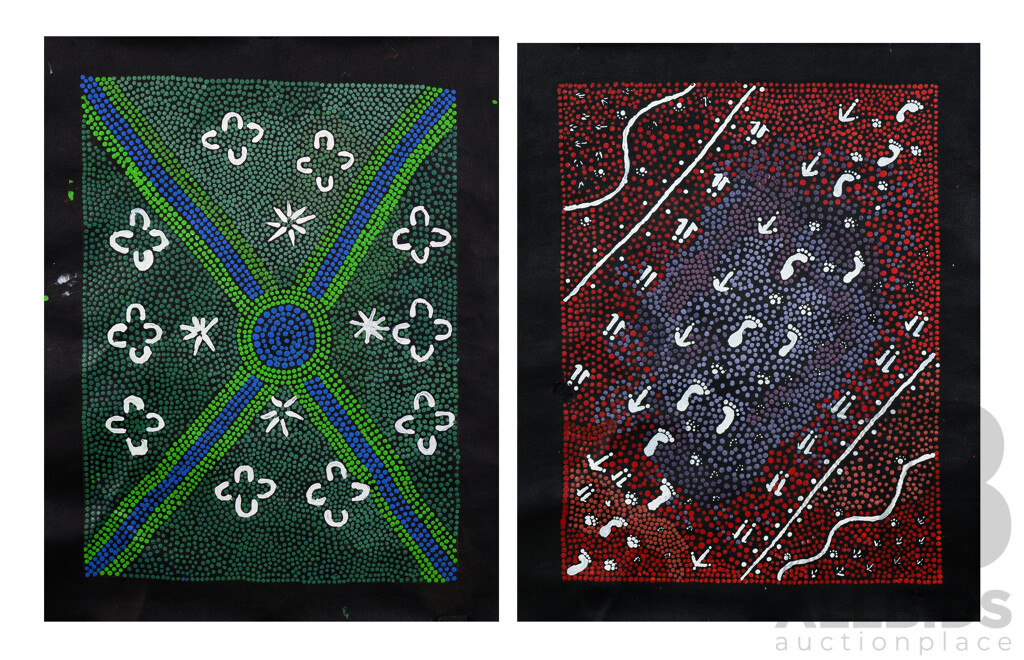 Patsy Mudgelli Nakamarra (Aboriginal, Contemporary), Lake Gregory & Footprints in the Desert, Acrylic on Canvas (2)