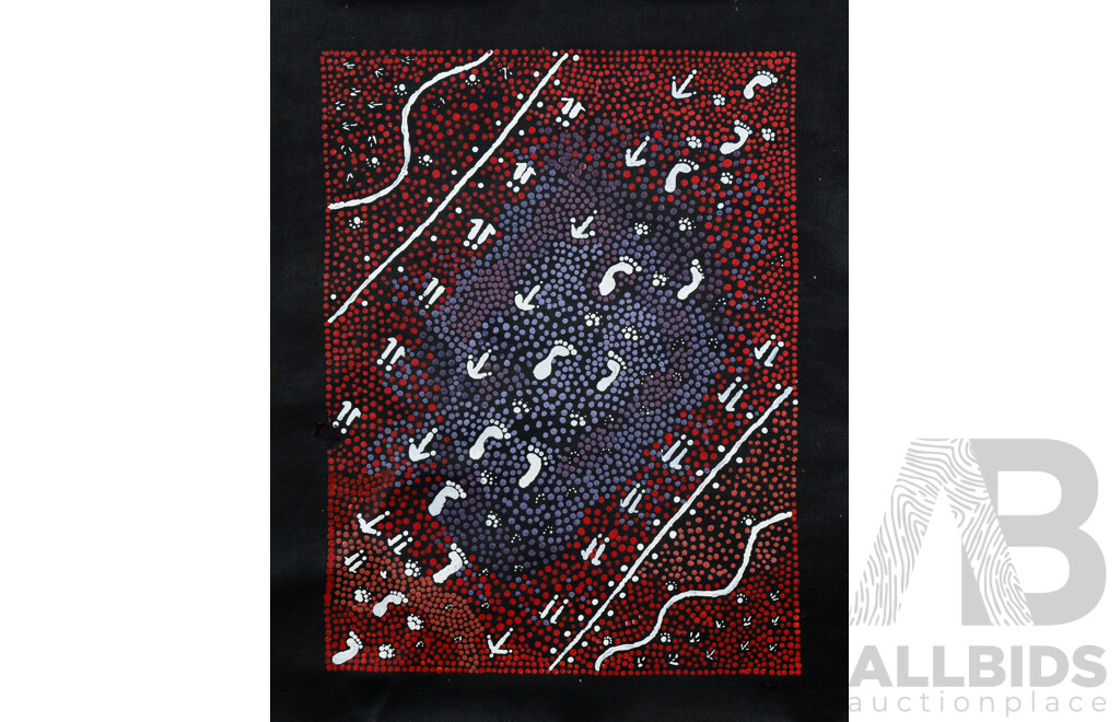 Patsy Mudgelli Nakamarra (Aboriginal, Contemporary), Lake Gregory & Footprints in the Desert, Acrylic on Canvas (2)