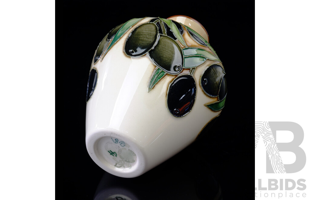 Moorcroft Porcelain Bud Vase From the Mediteranean Collection in Olive Design by Nicola Stanley in Original Box