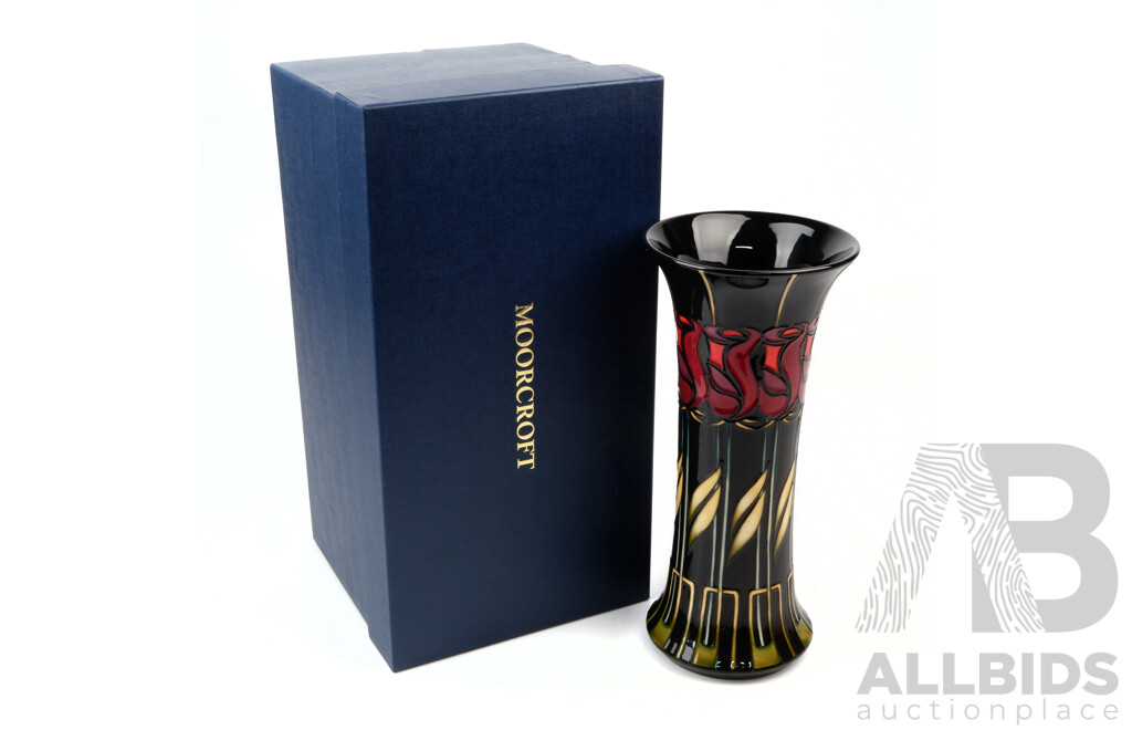 Limited Edition Moorcroft Porcelain Vase in Night Rose Design by Nicola Slaney in Original Box