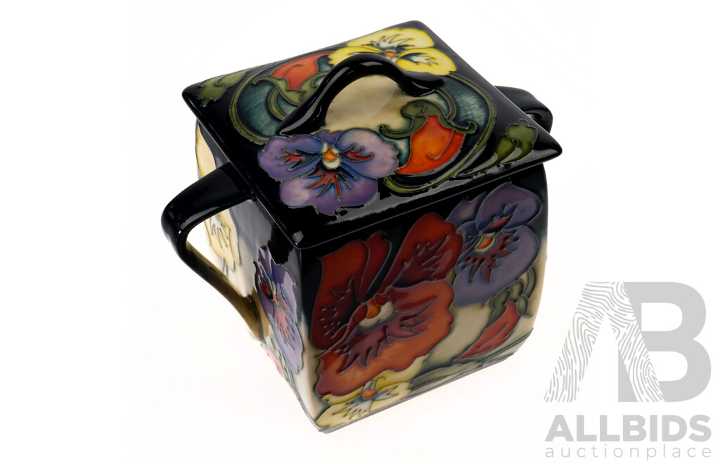 Limited Edition 104 of 150 Moorcroft Porcelain Lidded Box in Tangerine Pansy Design by Emma Bossons in Original Box