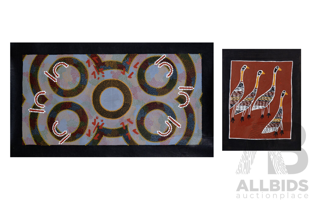 Kevin Tjingurrayi (Aboriginal, Contemporary), Water Dreaming, Together with Another Unsigned Painting, Acrylic on Canvas,  (2)