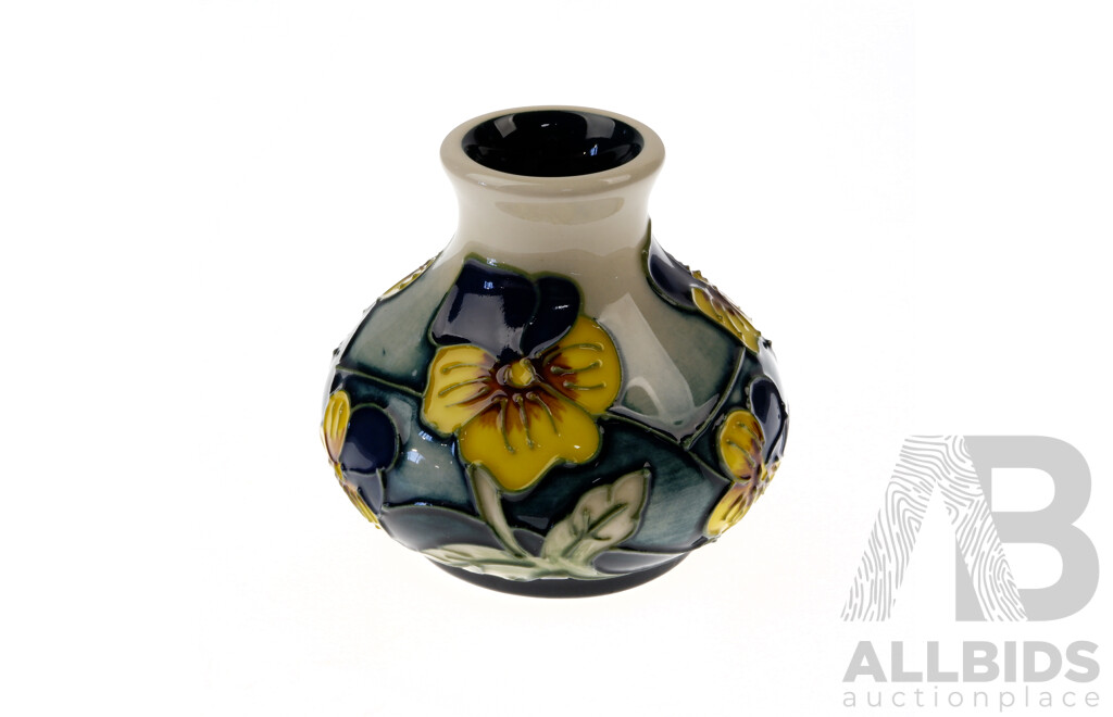 Moorcroft Porcelain Vase Pansy Parade Design by Kerry Goodwin in Original Box
