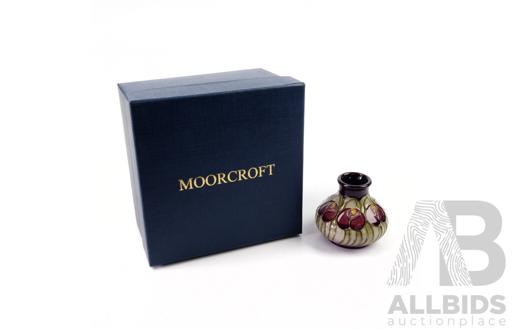 Moorcroft Porcelain Vase in Purple Queen Design by Kerry Goodwin in Original Box