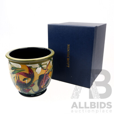 Limited Edition 30 of 75 Moorcroft Porcelain Jardiniere in Carp Circles Design by Nicola Slaney in Original Box