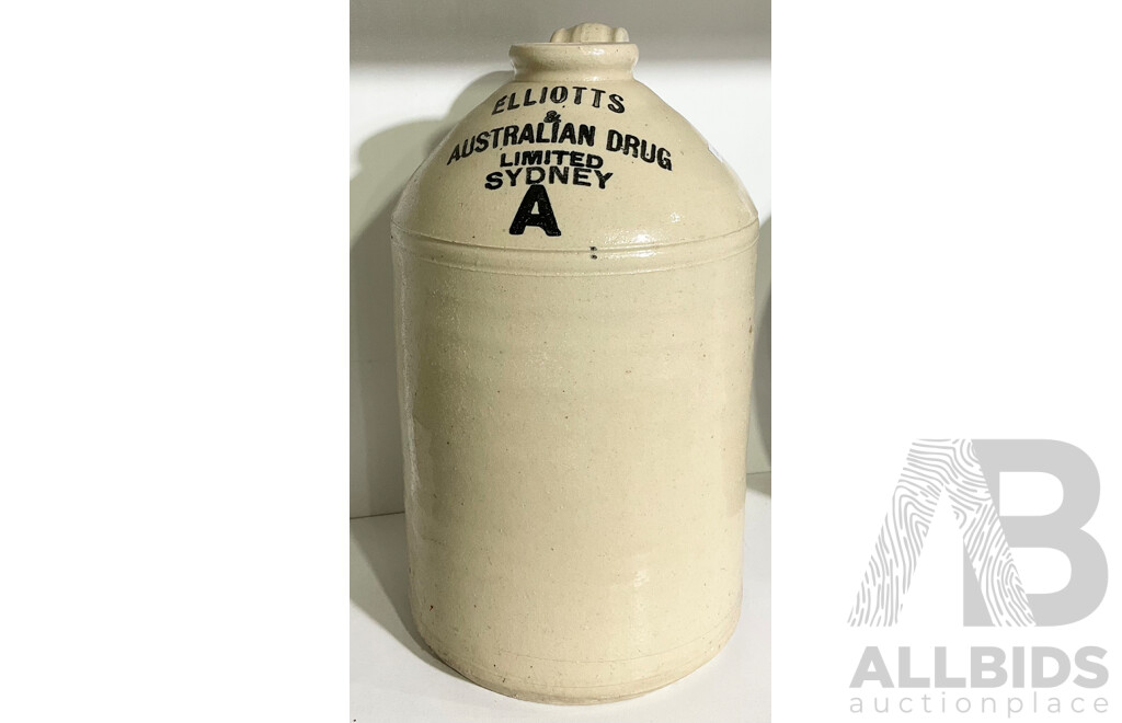 Vintage Elliots & Australian Drug Limited Sydney Stoneware Demijohn