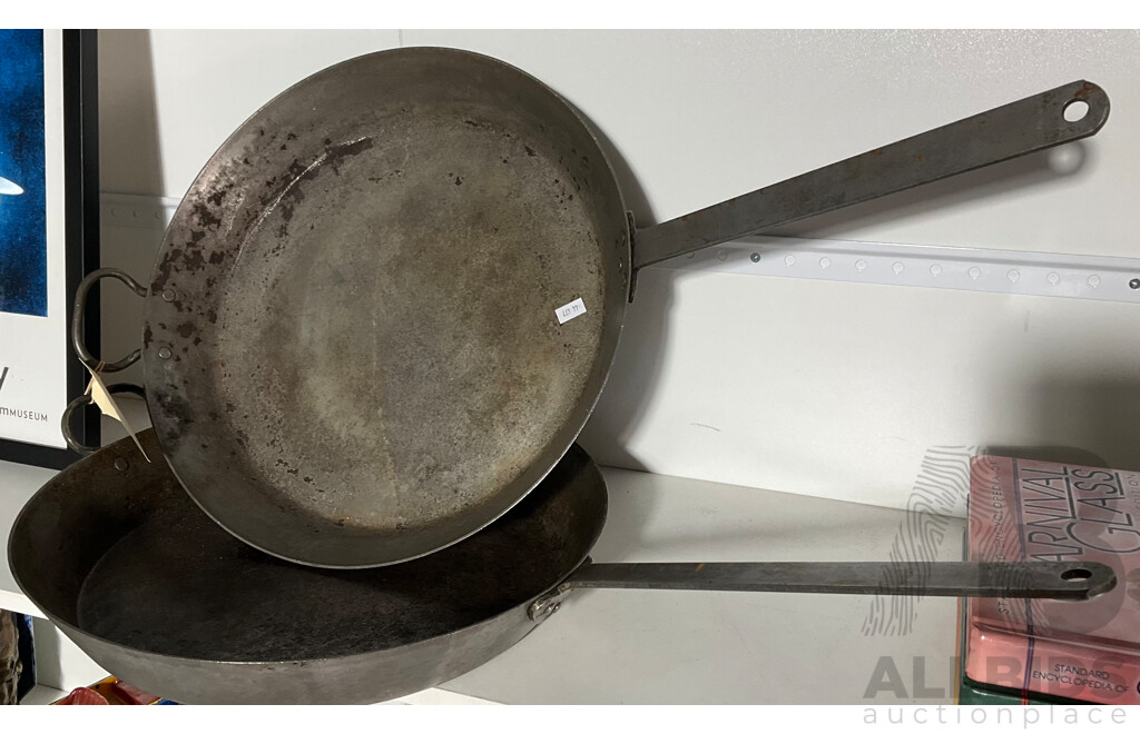 Pair Large Steel 16 Inch Fry Pans