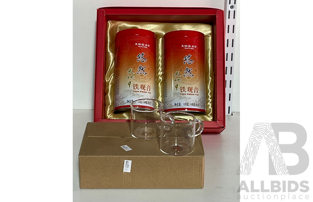 Tieh Kwan Yin Tea and Set of Six Glass Tea Cups