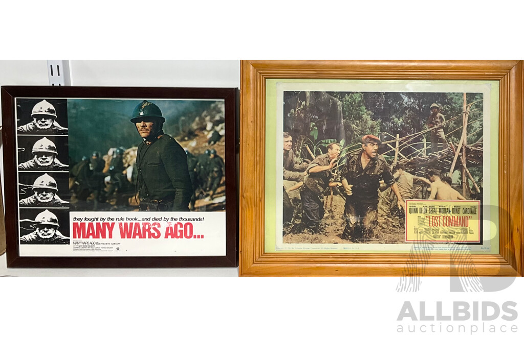 Two Framed Vintage Lobby Cards for Many Wars Ago and Lost Command
