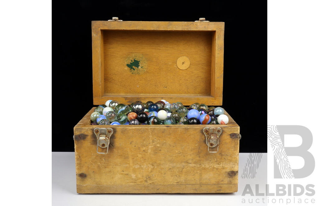 Vintage Timber Chest Filled with Glass Marbles