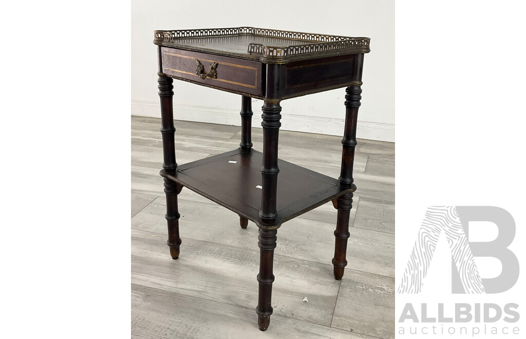 Antique Style Bedside Table with Brass Fret Work Trim