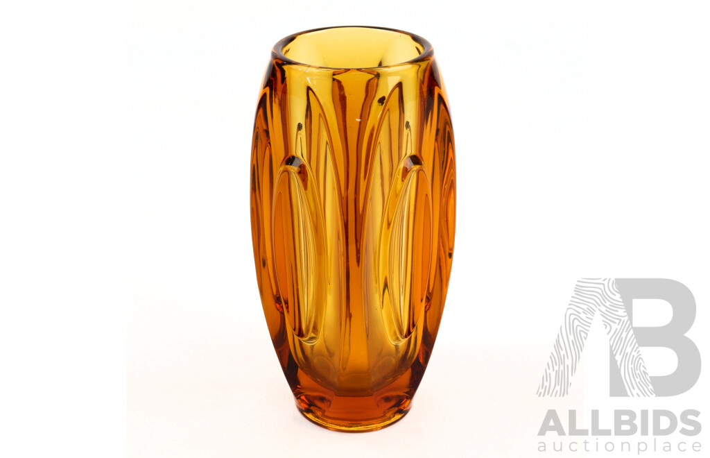 Rudolf Schrotter for Sklo 1960s Amber Bullet Vase