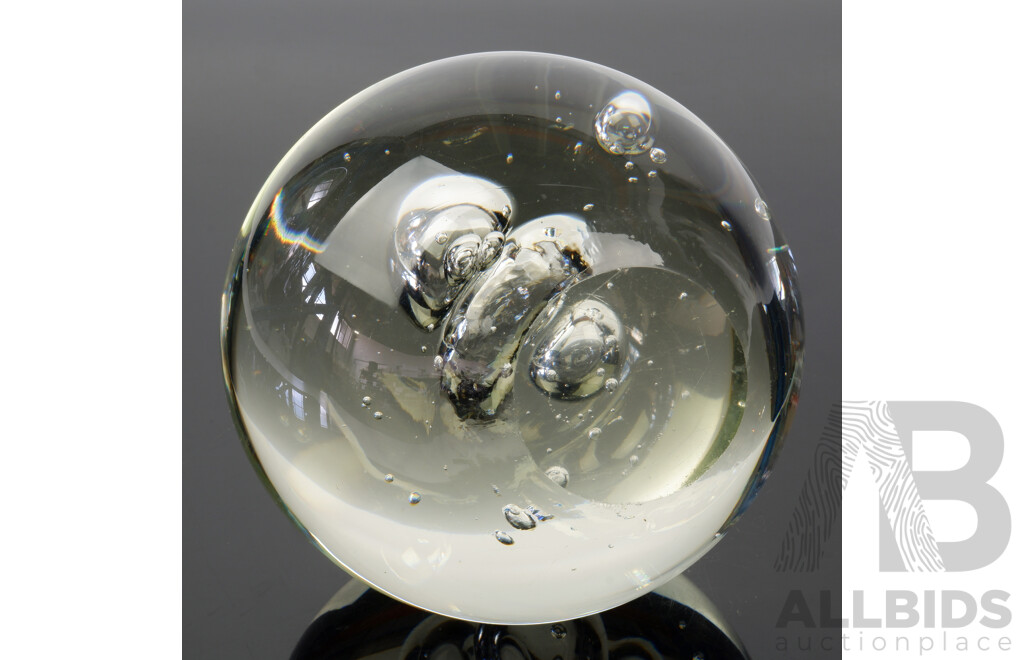 Large and Heavy Art Glas Paper Weight with Controlled Bubbles