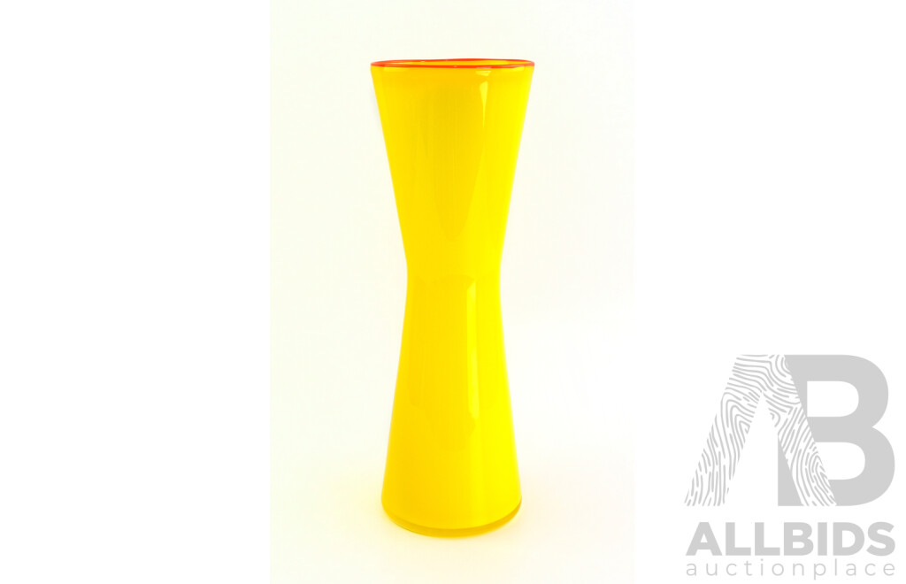 Tall Retro Lemon Yellow Vase with Orange Rim
