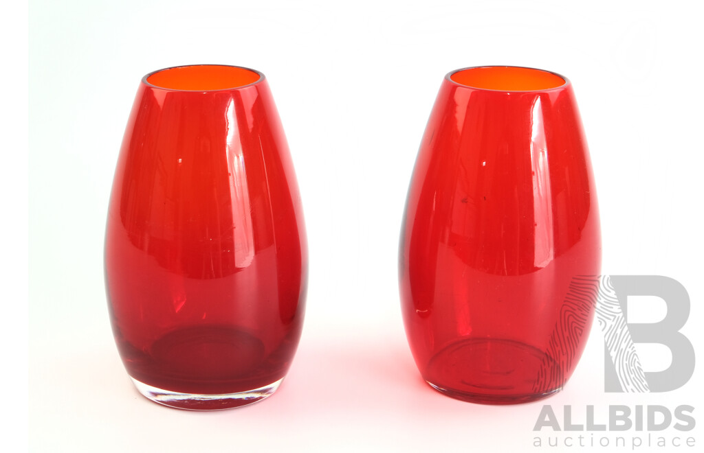 Pair of Handblown Red Glass Vases
