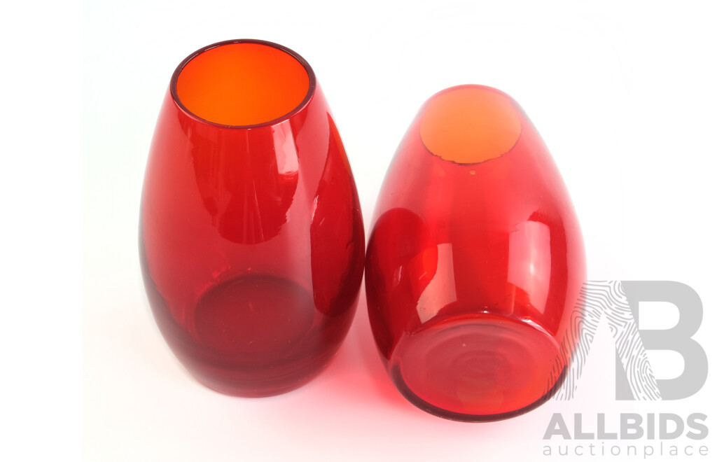 Pair of Handblown Red Glass Vases