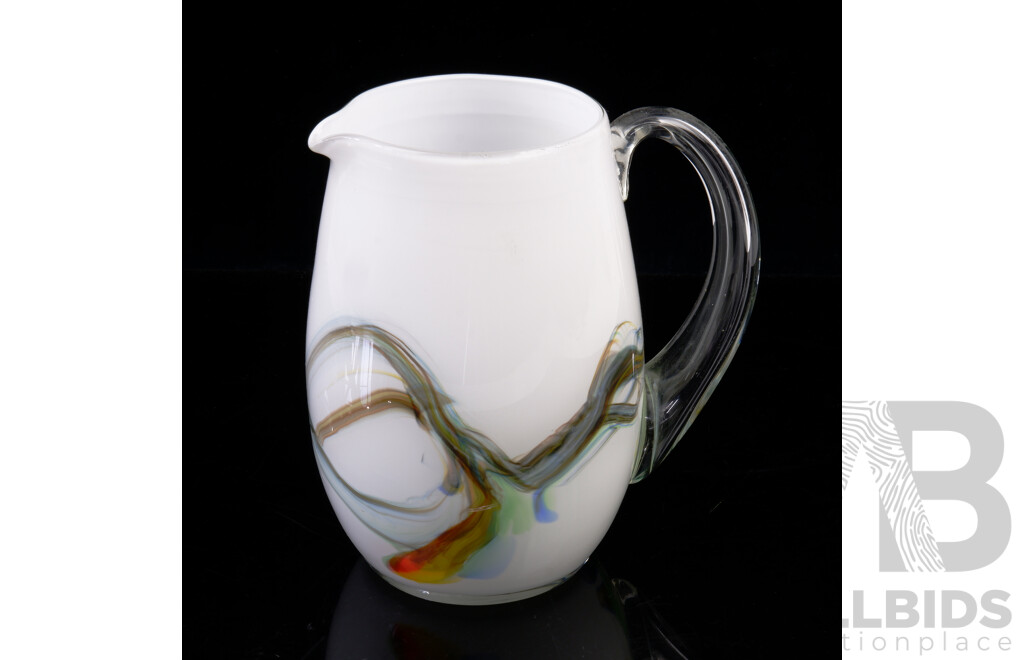 Art Glass Pitcher with Colour Streaks Attr. Japan