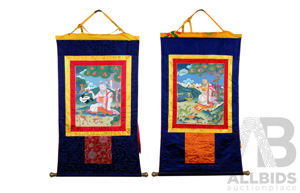Pair of Hand-Painted Tibetan Thangkas (2)