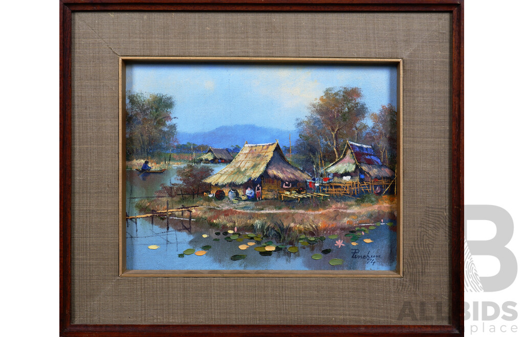 Penchan (20th Century, Thai), Country 1974, Oil on Canvas