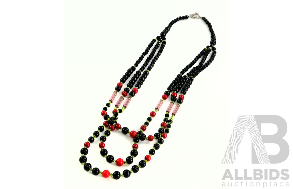 Triple Strand Glass Bead Necklace