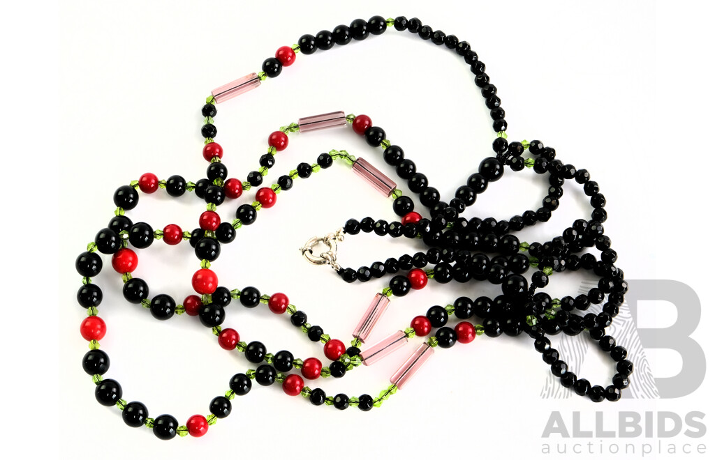 Triple Strand Glass Bead Necklace