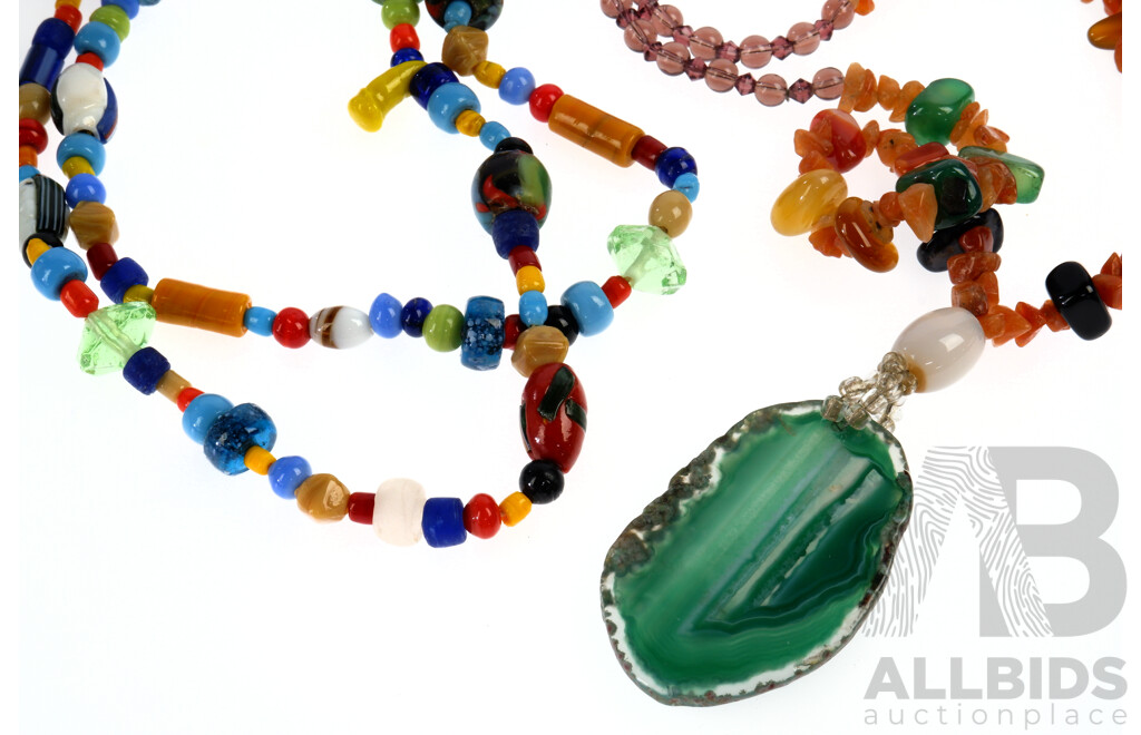 Two Handmade Necklaces of Natural Stone and Glass Beads