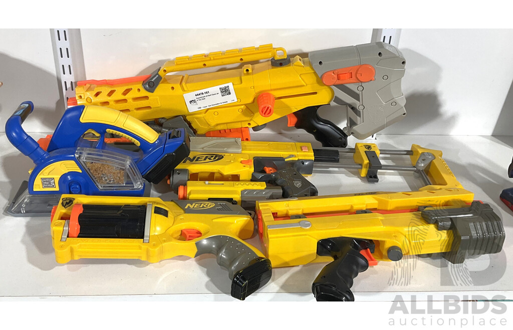 Assortment of Nerf Guns and Toy Saw