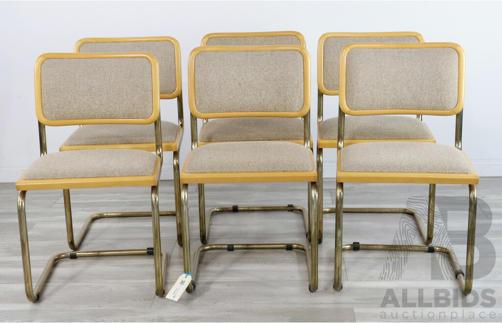 Six Retro Gold Frame Cantilever Dining Chairs