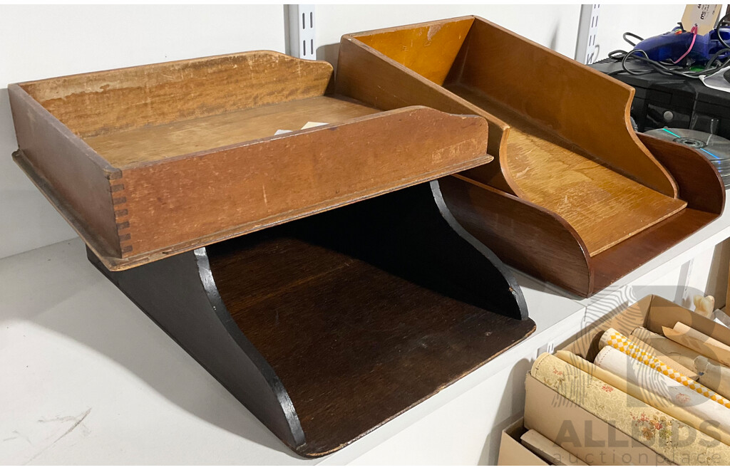 Four Vintage Timber A4 Document Trays