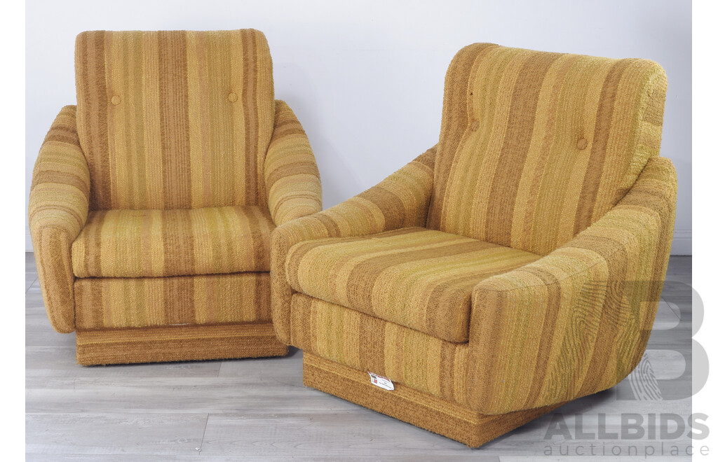 Pair of C.1968 Parker Armchairs in Original Striped Wool Upholstery